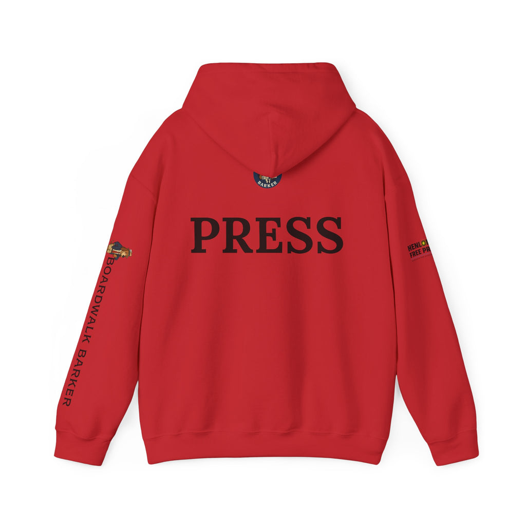 Boardwalk Barker 'Press' Logo Hoodie – Vintage Dog Reporter Pullover