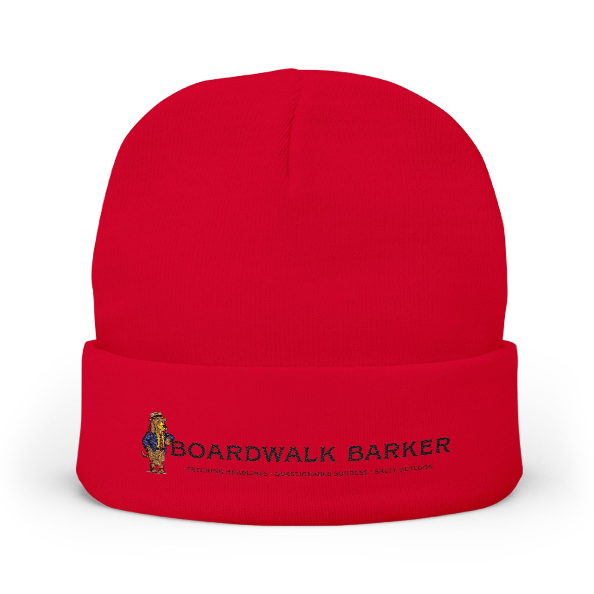 Boardwalk Barker embroidered knit beanie | dog logo cuff hat