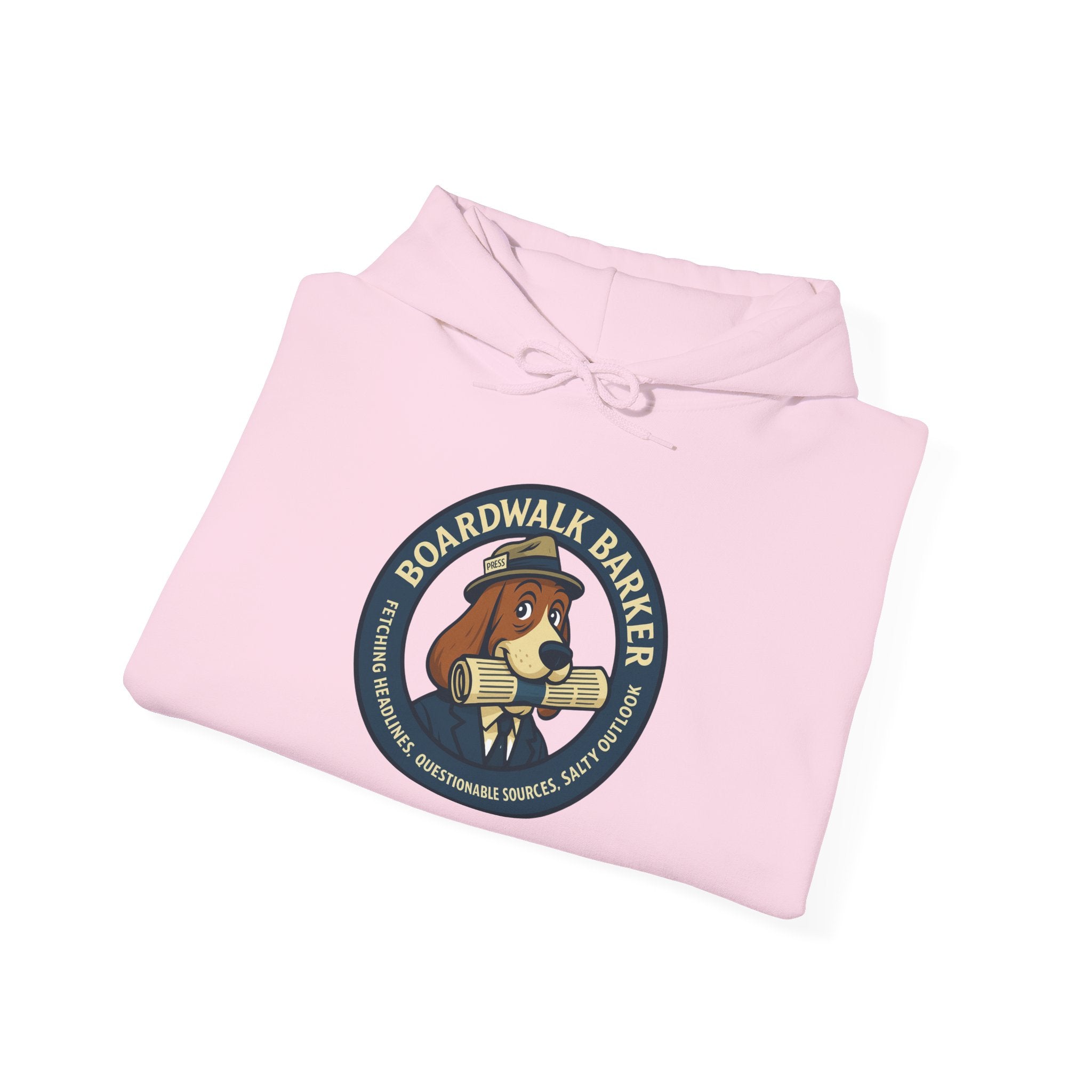 Boardwalk Barker 'Press' Logo Hoodie – Vintage Dog Reporter Pullover