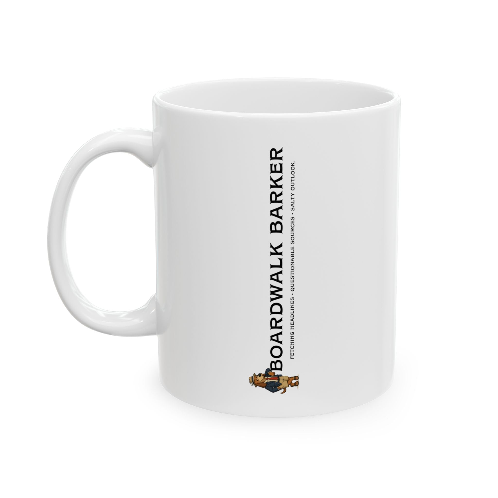 Boardwalk Barker Press Mug – “Fetching Headlines” Edition