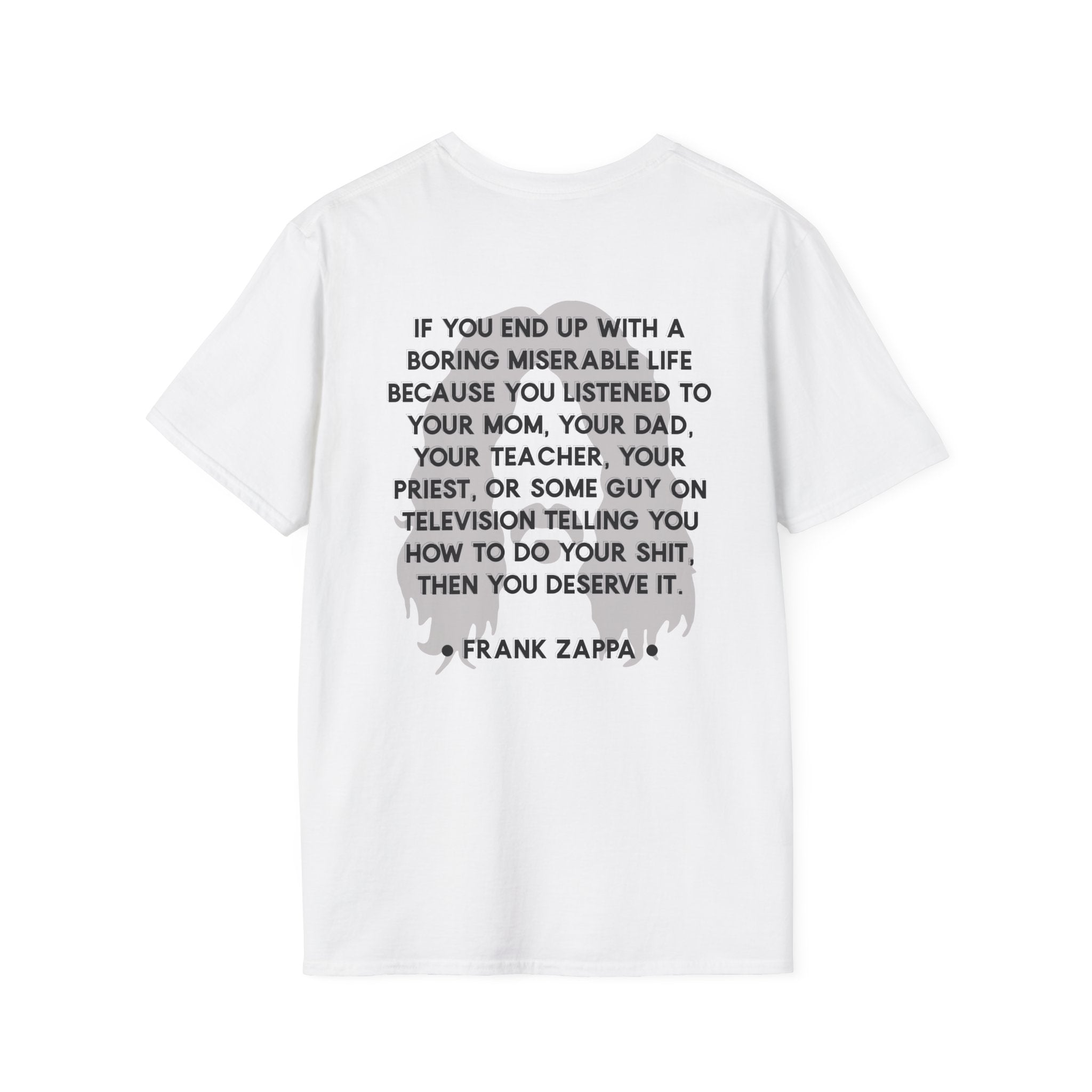 Frank Zappa Quote T-Shirt | Minimal Portrait, Back Typography