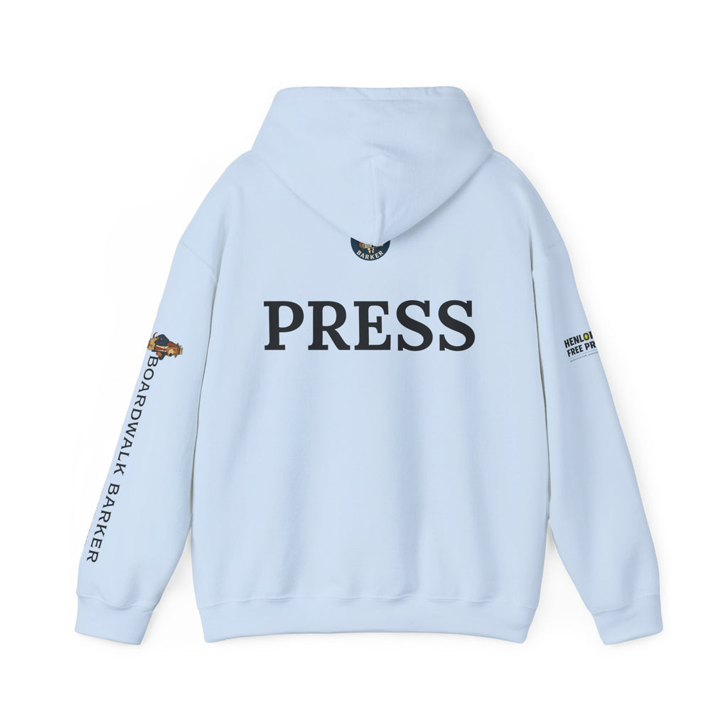 Boardwalk Barker 'Press' Logo Hoodie – Vintage Dog Reporter Pullover