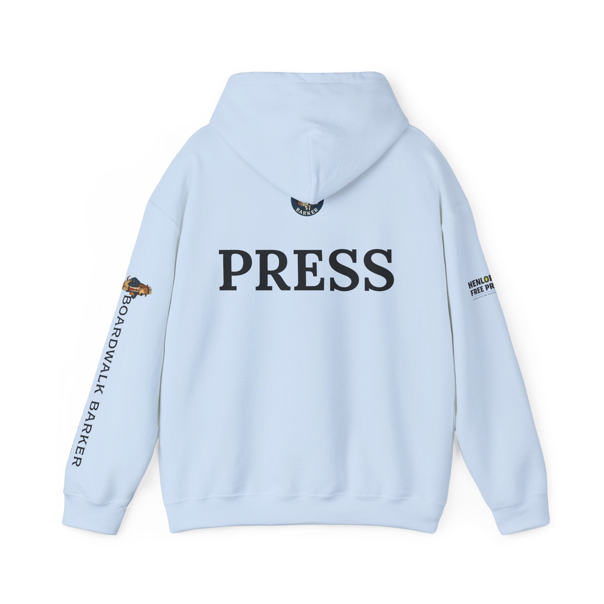 Boardwalk Barker 'Press' Logo Hoodie – Vintage Dog Reporter Pullover