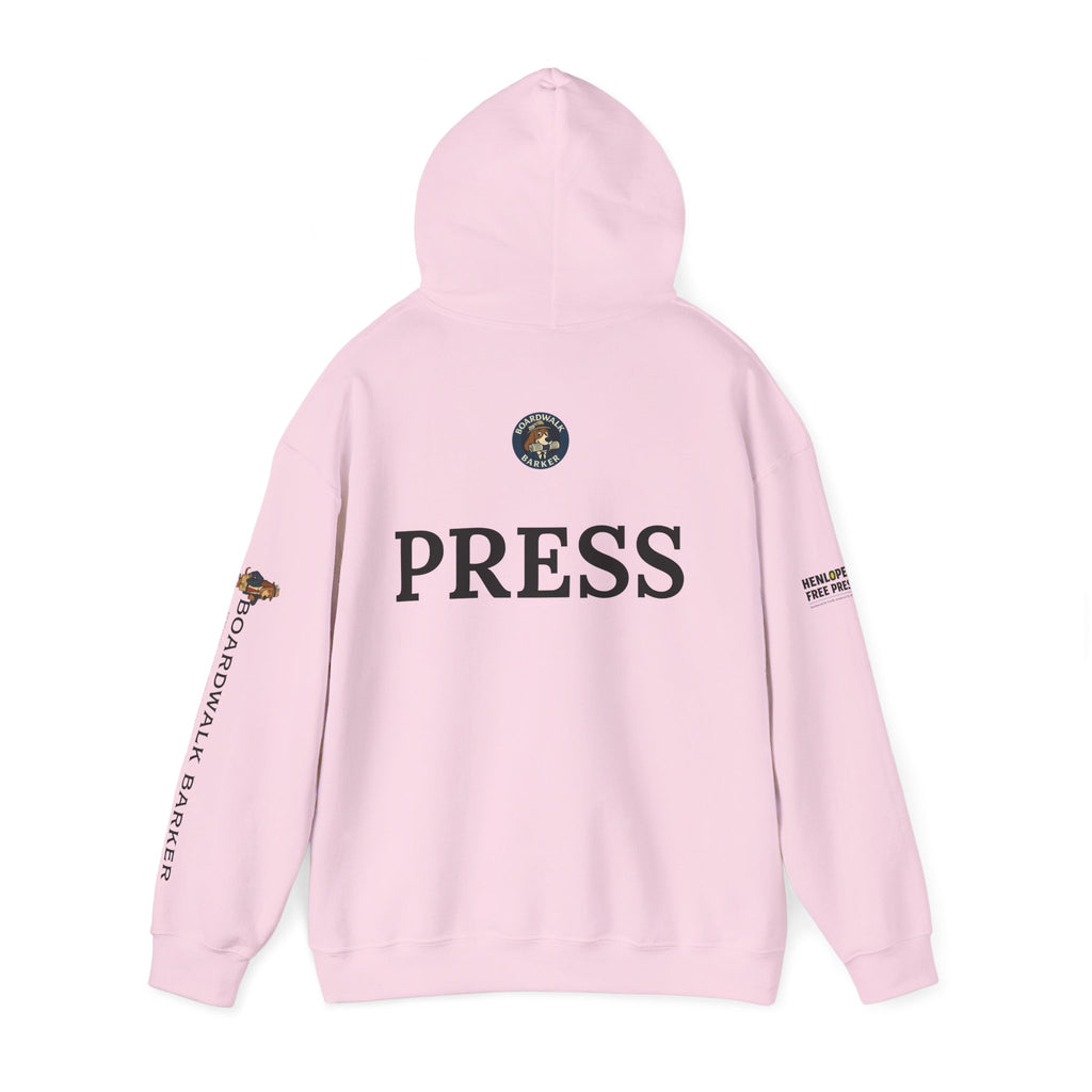 Boardwalk Barker 'Press' Logo Hoodie – Vintage Dog Reporter Pullover