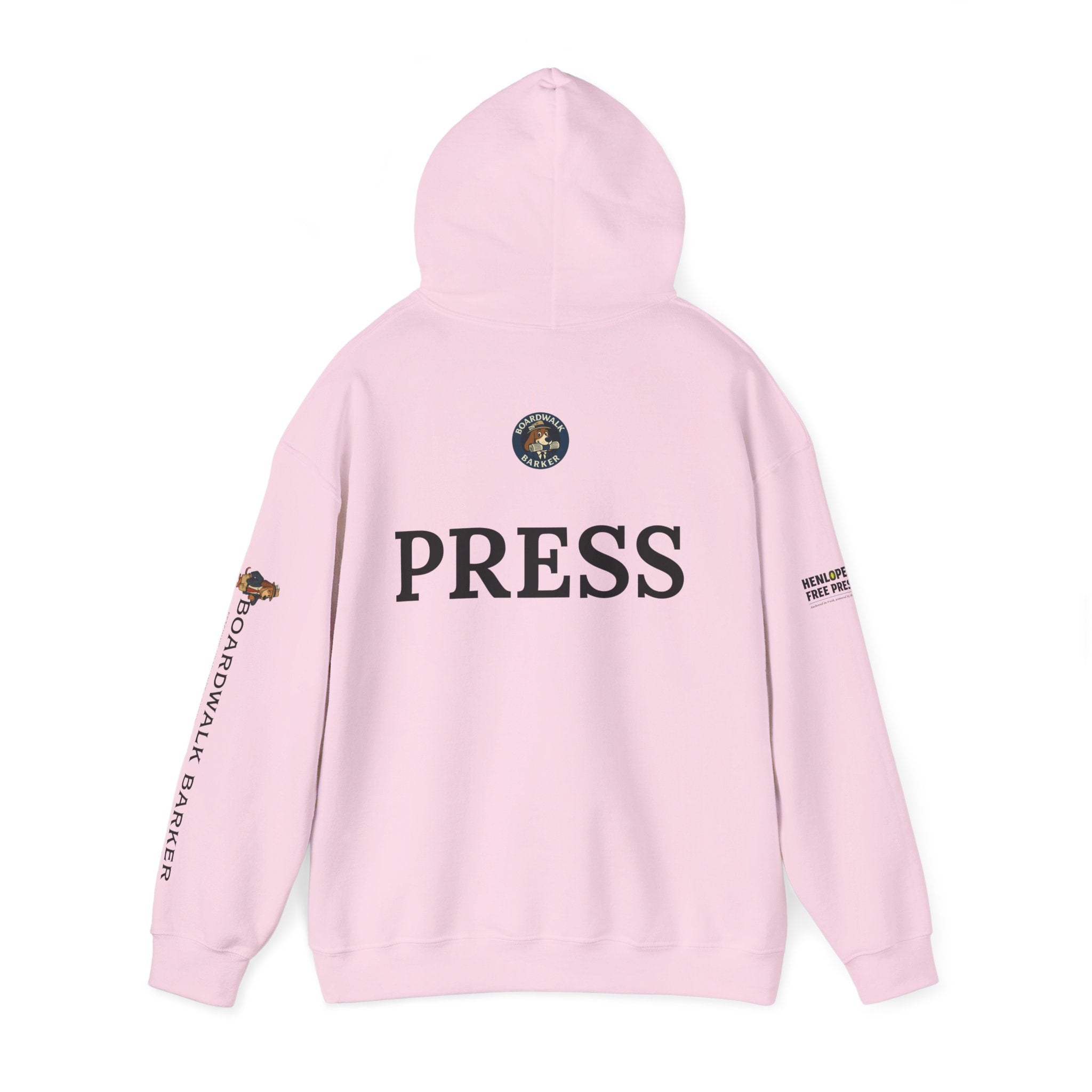 Boardwalk Barker 'Press' Logo Hoodie – Vintage Dog Reporter Pullover