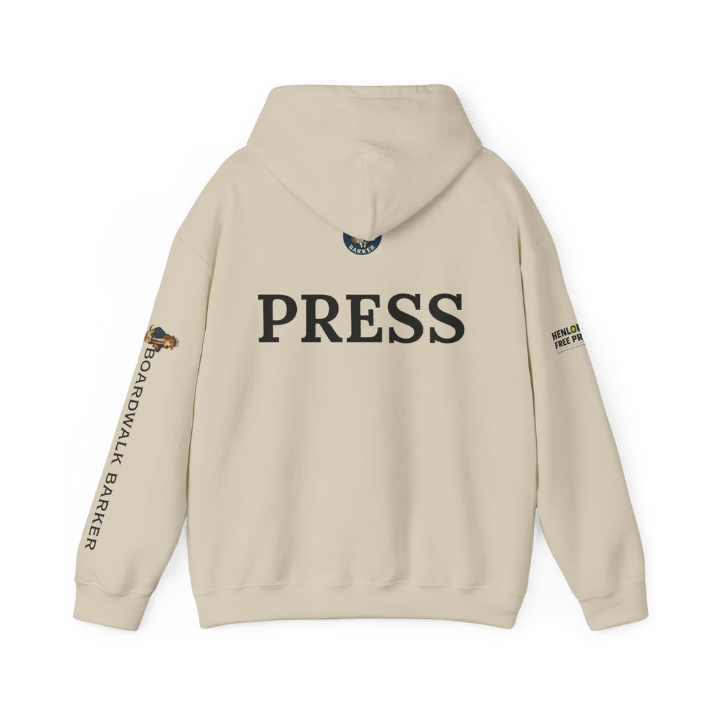 Boardwalk Barker 'Press' Logo Hoodie – Vintage Dog Reporter Pullover