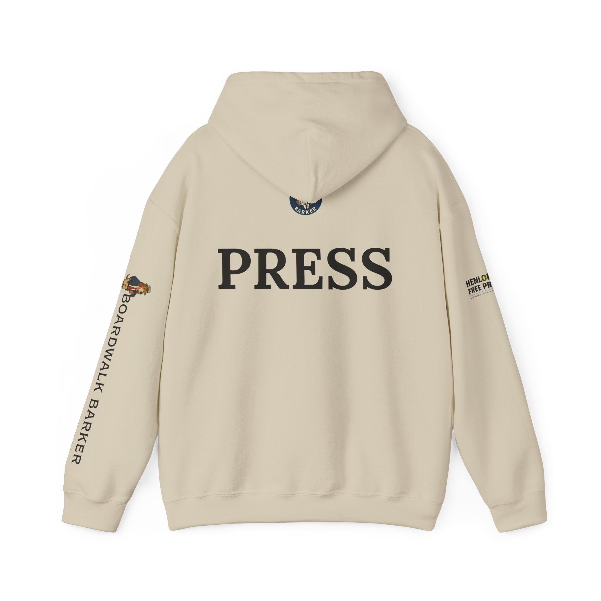 Boardwalk Barker 'Press' Logo Hoodie – Vintage Dog Reporter Pullover