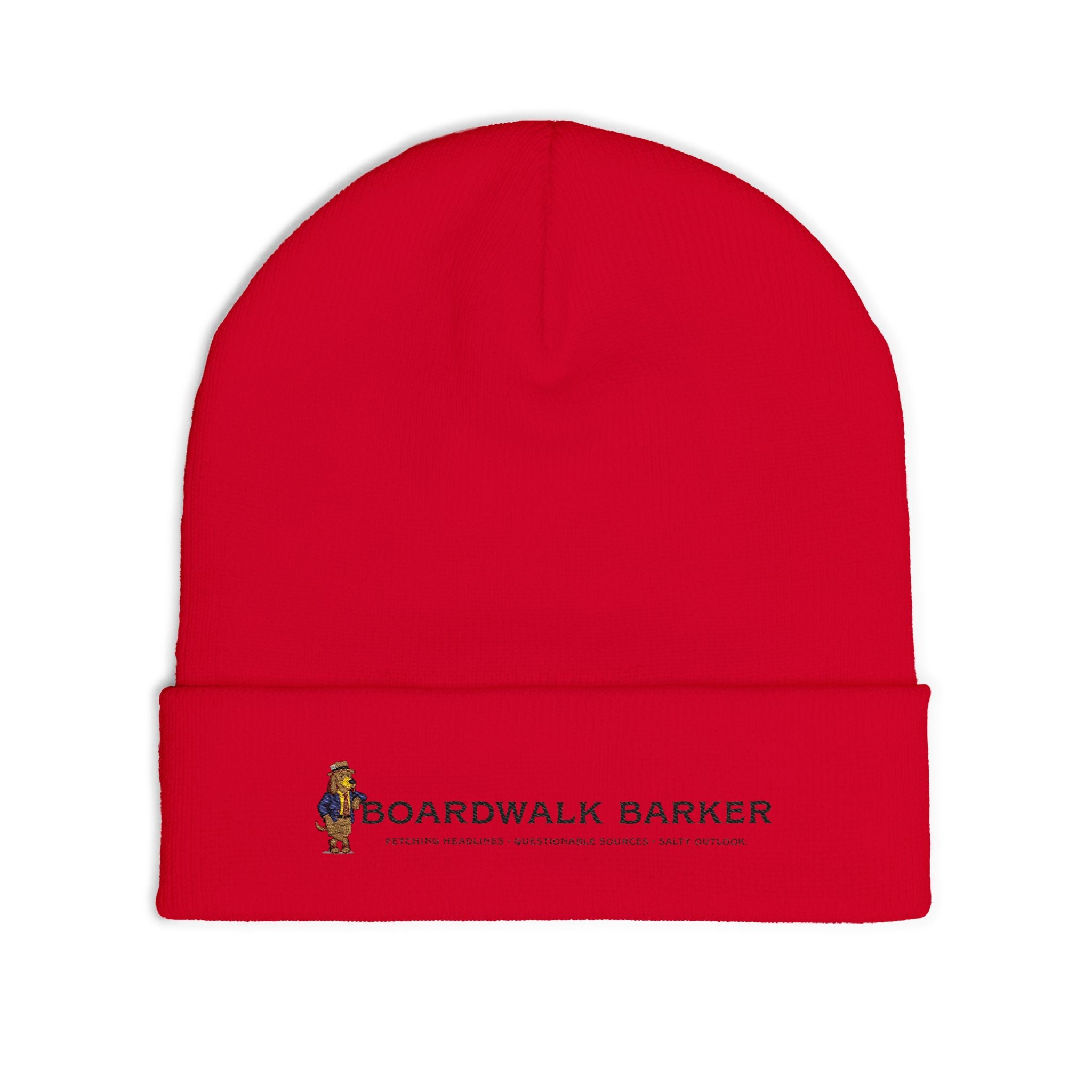 Boardwalk Barker embroidered knit beanie | dog logo cuff hat