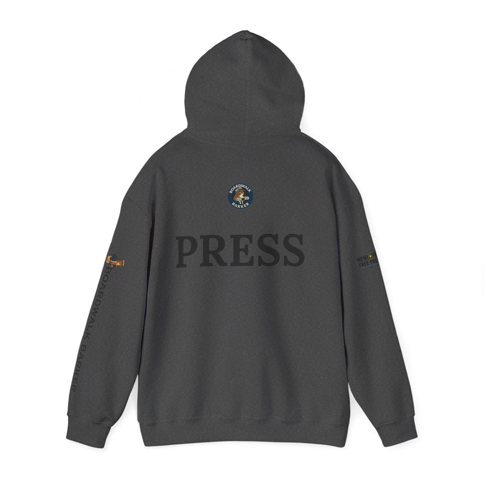 Boardwalk Barker 'Press' Logo Hoodie – Vintage Dog Reporter Pullover