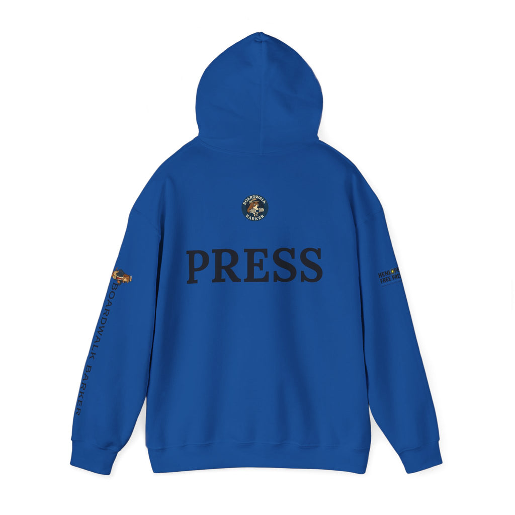 Boardwalk Barker 'Press' Logo Hoodie – Vintage Dog Reporter Pullover