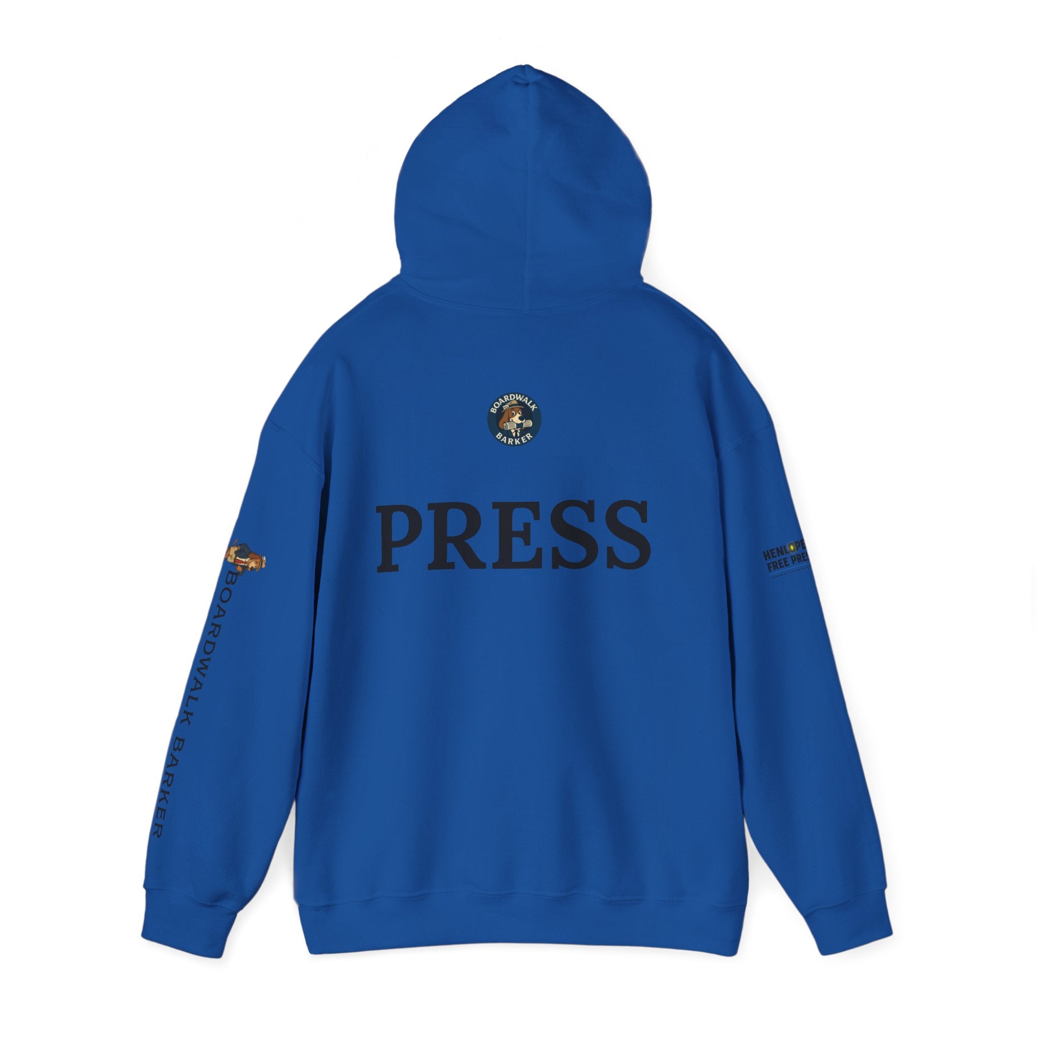 Boardwalk Barker 'Press' Logo Hoodie – Vintage Dog Reporter Pullover