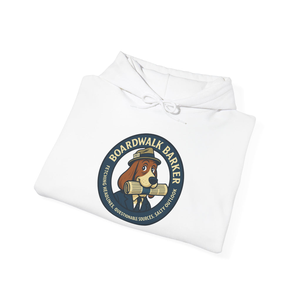 Boardwalk Barker 'Press' Logo Hoodie – Vintage Dog Reporter Pullover