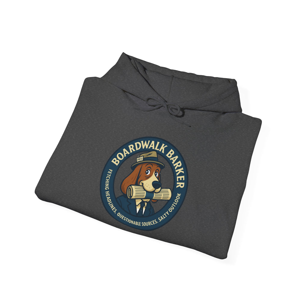 Boardwalk Barker 'Press' Logo Hoodie – Vintage Dog Reporter Pullover