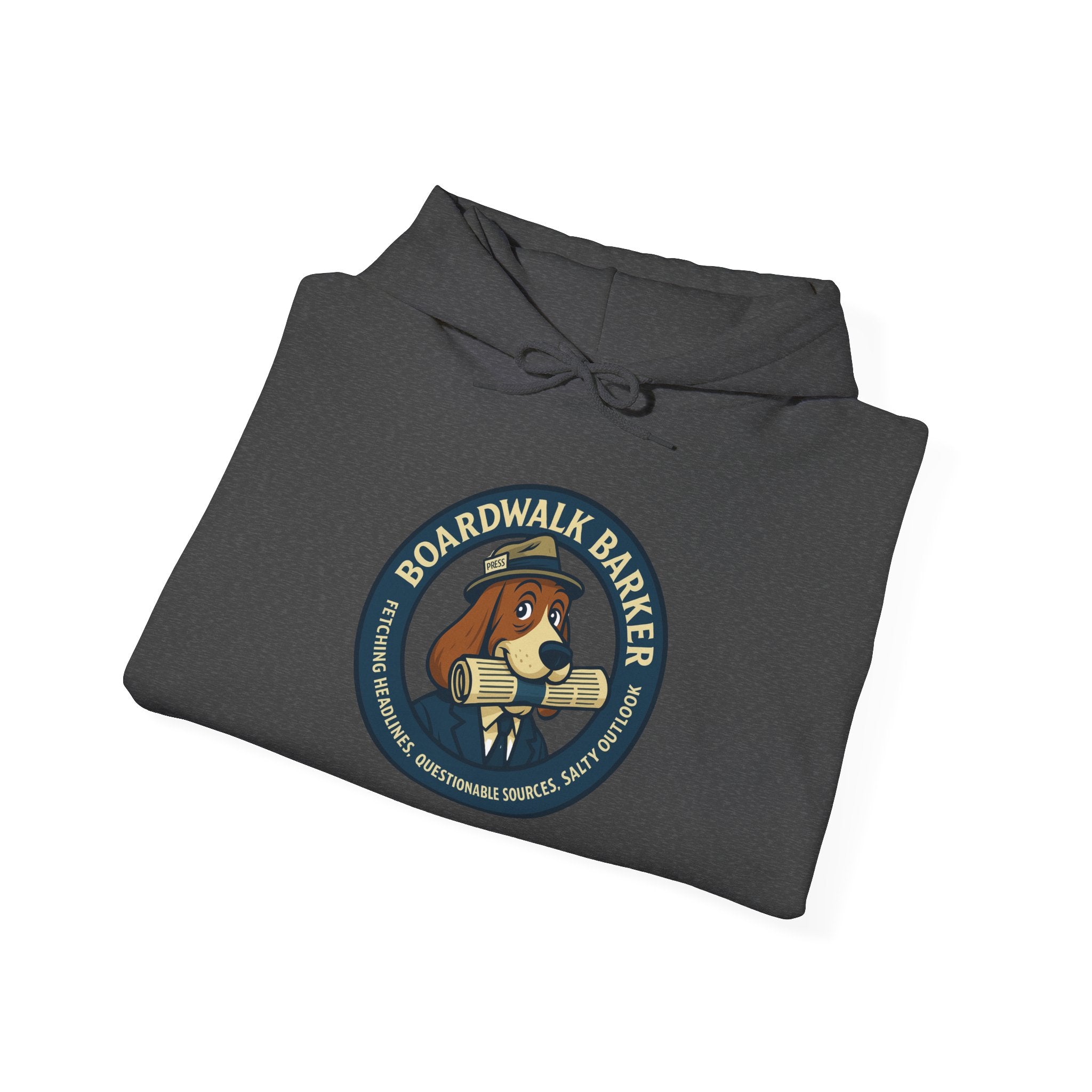 Boardwalk Barker 'Press' Logo Hoodie – Vintage Dog Reporter Pullover
