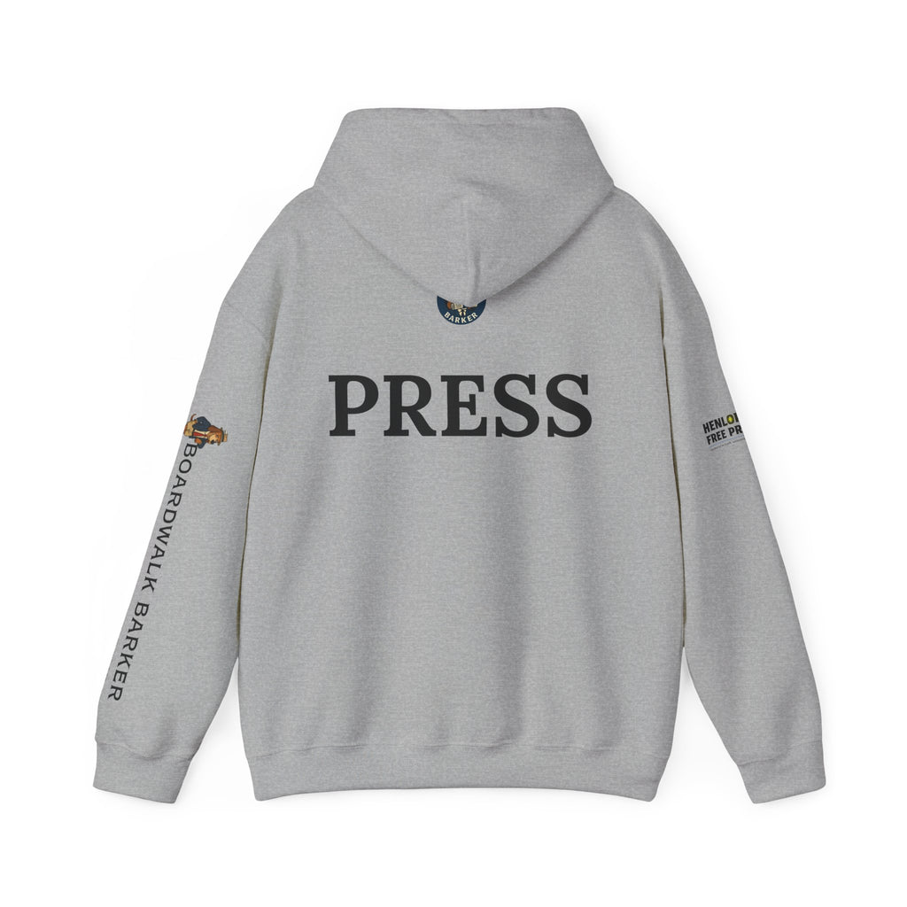 Boardwalk Barker 'Press' Logo Hoodie – Vintage Dog Reporter Pullover