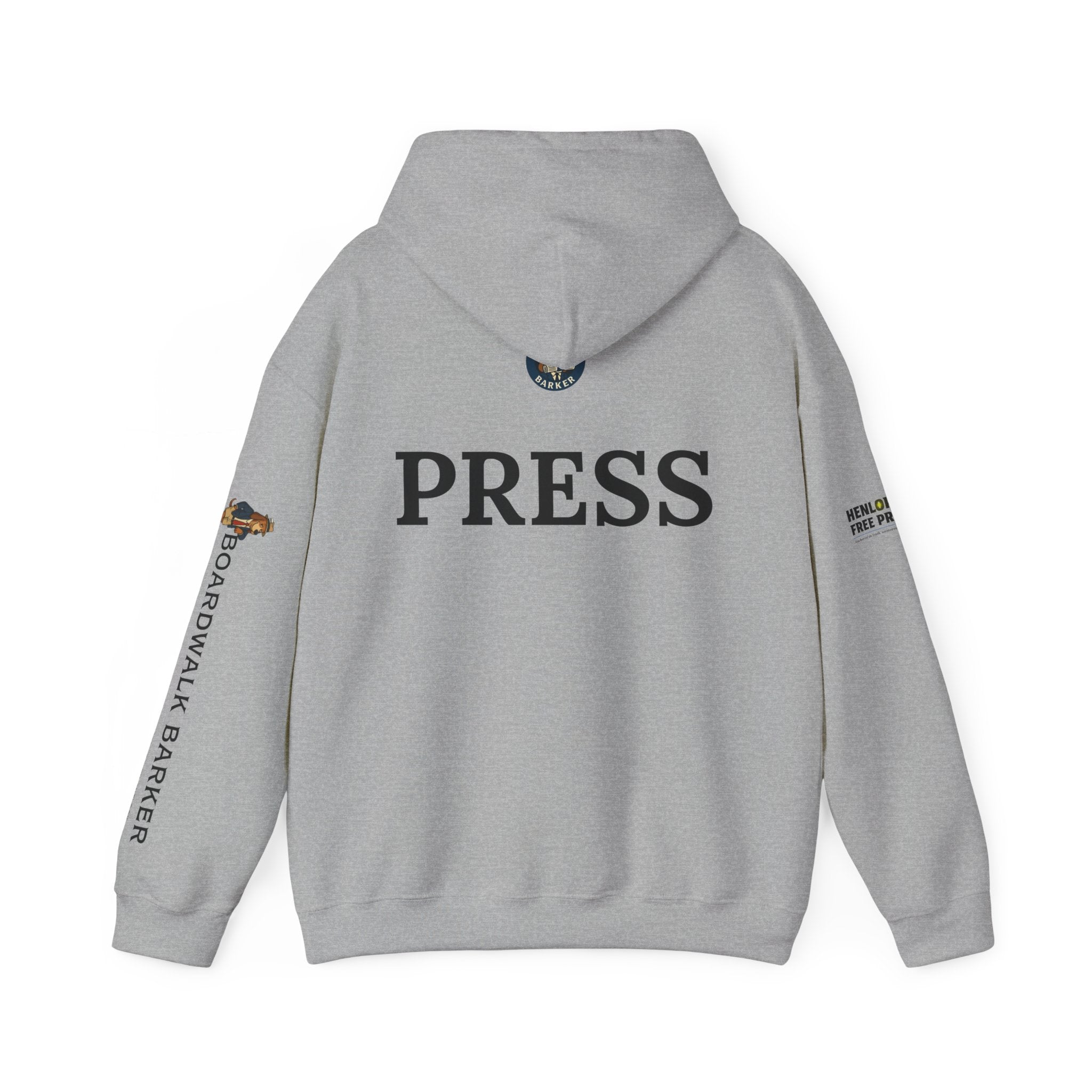 Boardwalk Barker 'Press' Logo Hoodie – Vintage Dog Reporter Pullover