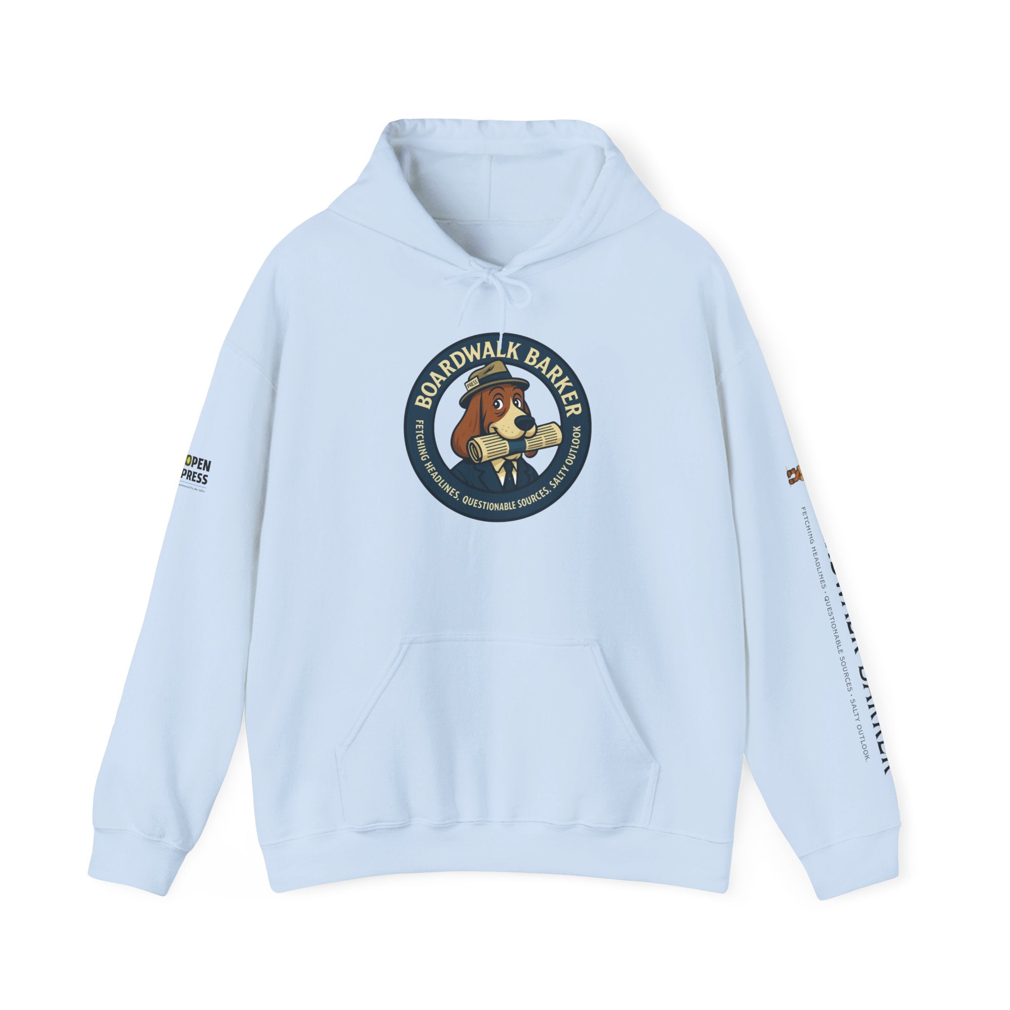 Boardwalk Barker 'Press' Logo Hoodie – Vintage Dog Reporter Pullover