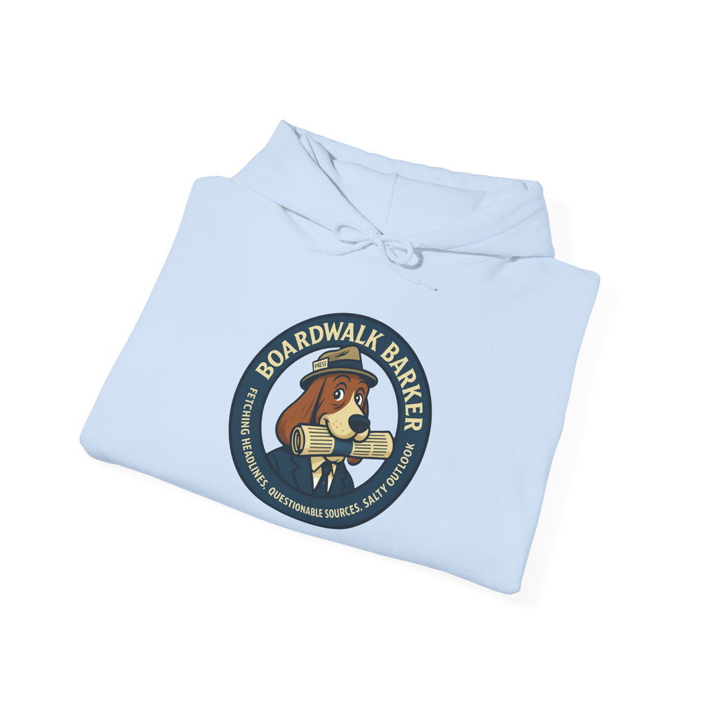 Boardwalk Barker 'Press' Logo Hoodie – Vintage Dog Reporter Pullover