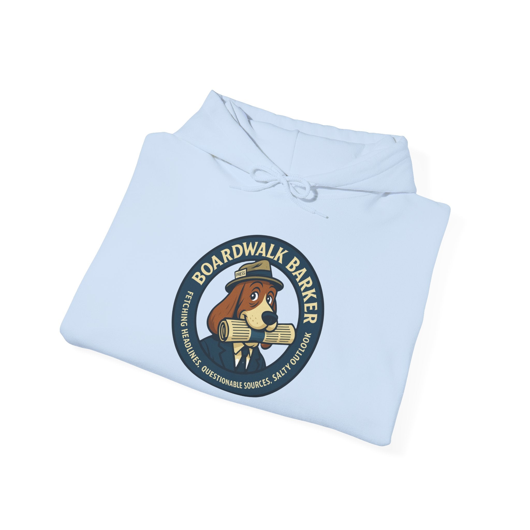 Boardwalk Barker 'Press' Logo Hoodie – Vintage Dog Reporter Pullover