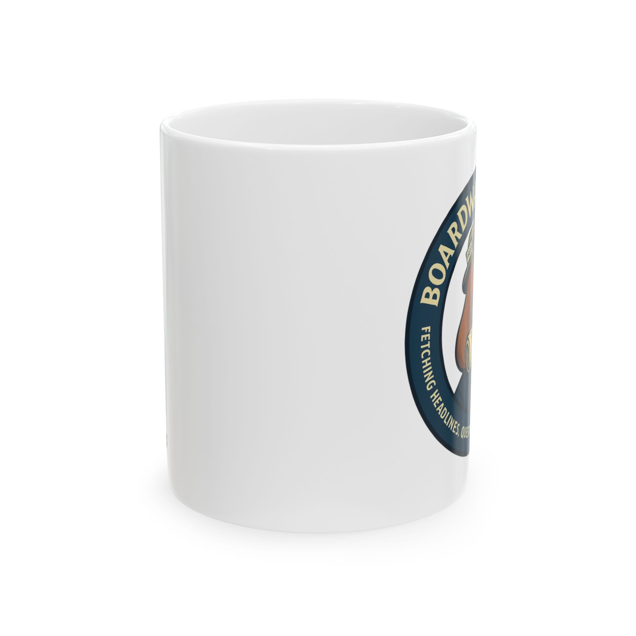 Boardwalk Barker Press Mug – “Fetching Headlines” Edition