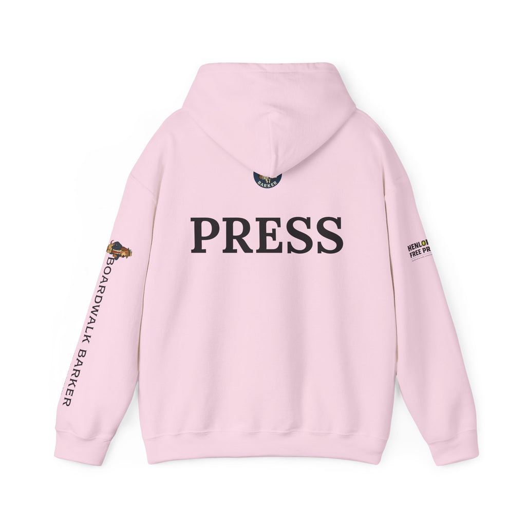 Boardwalk Barker 'Press' Logo Hoodie – Vintage Dog Reporter Pullover