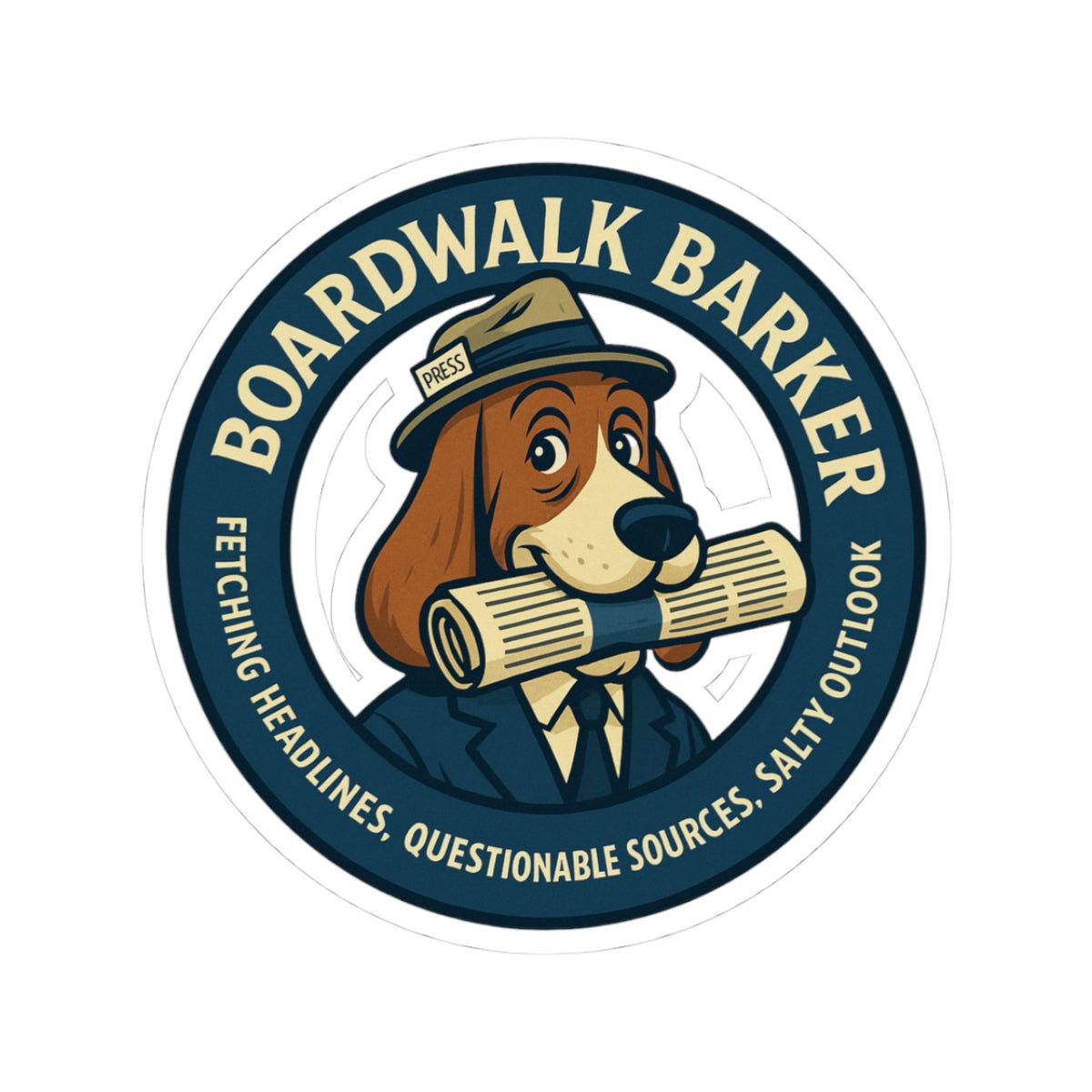 Boardwalk Barker Die-Cut Sticker – Scoop T. Fetcher Logo
