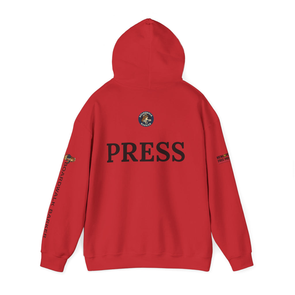 Boardwalk Barker 'Press' Logo Hoodie – Vintage Dog Reporter Pullover