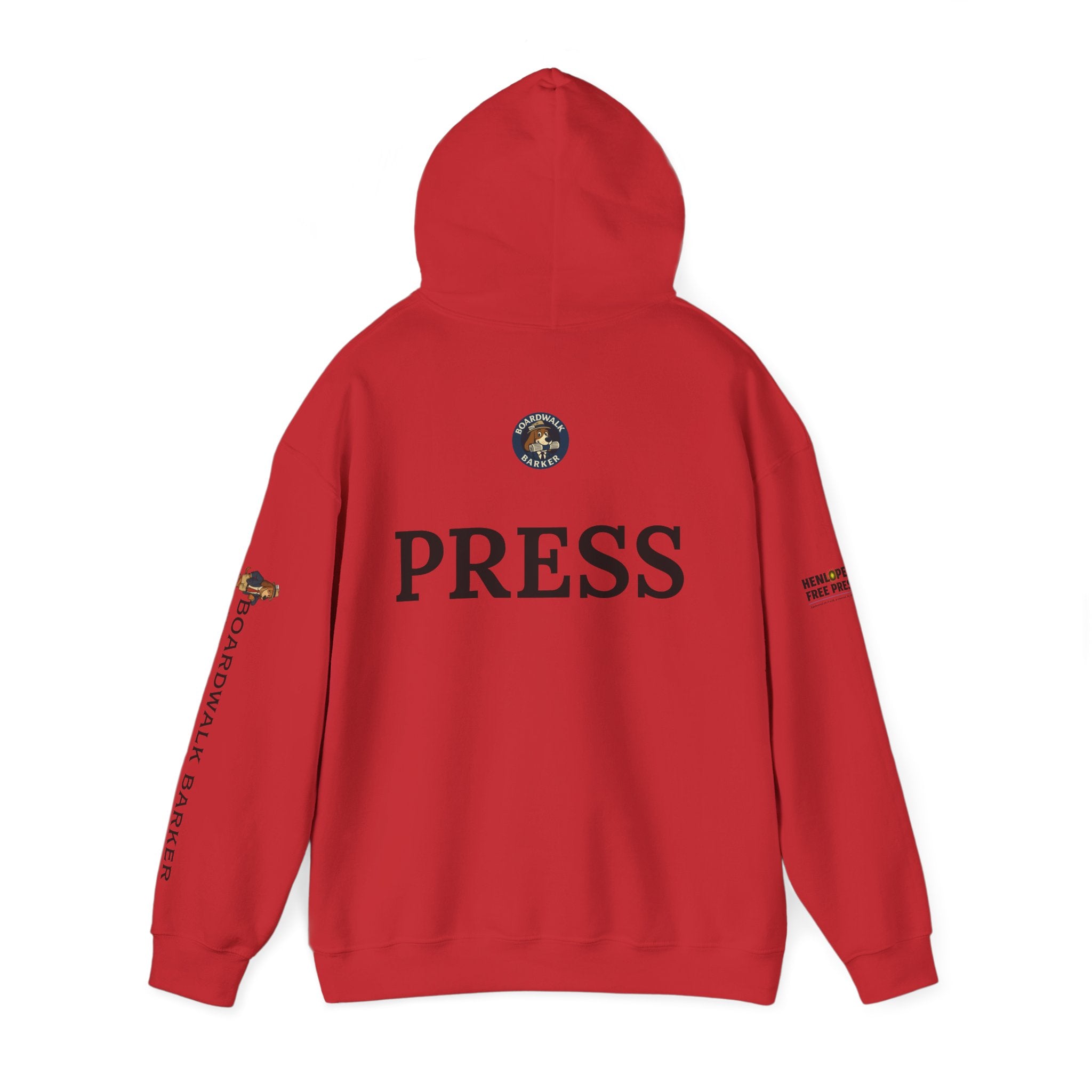 Boardwalk Barker 'Press' Logo Hoodie – Vintage Dog Reporter Pullover