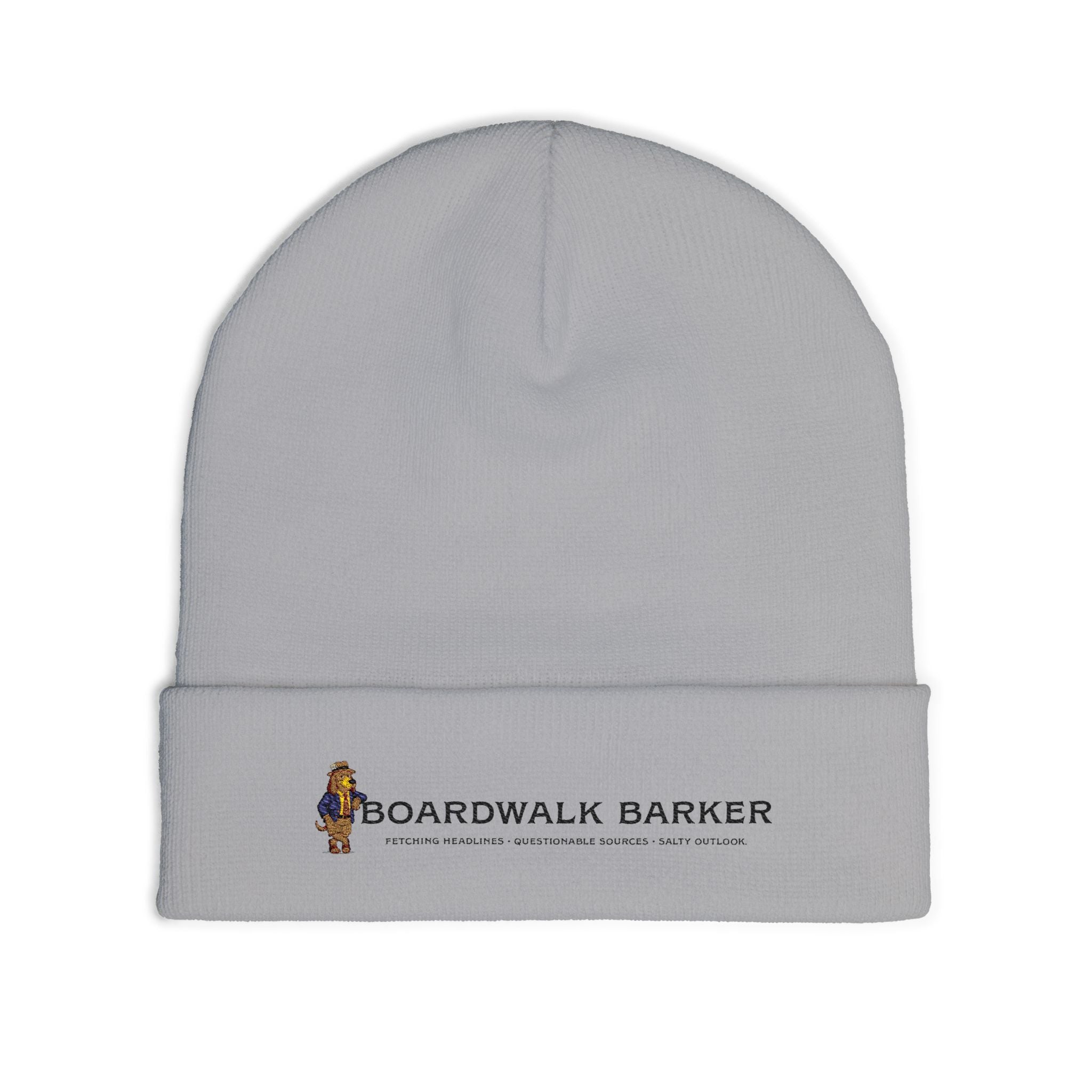 Boardwalk Barker embroidered knit beanie | dog logo cuff hat