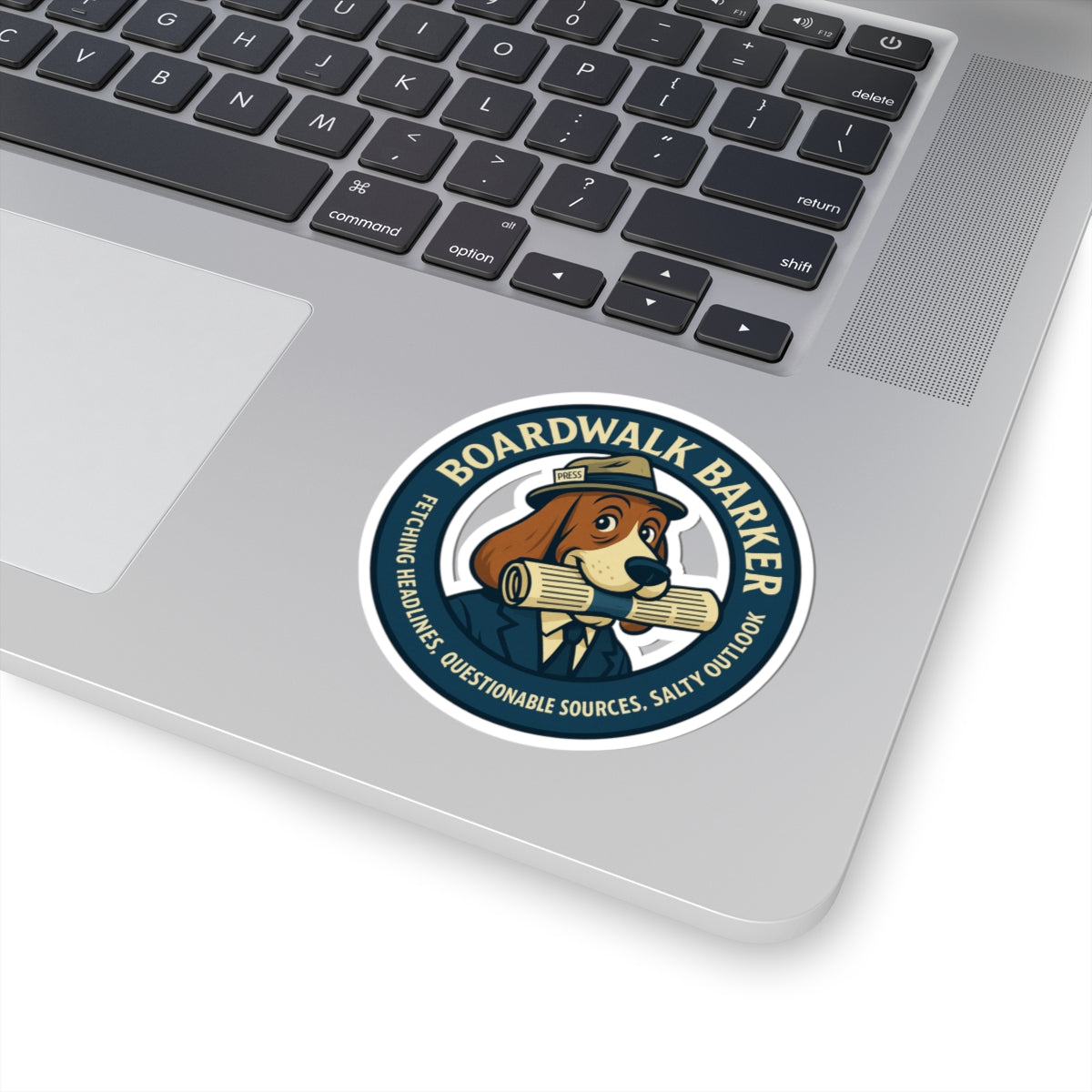 Boardwalk Barker Die-Cut Sticker – Scoop T. Fetcher Logo