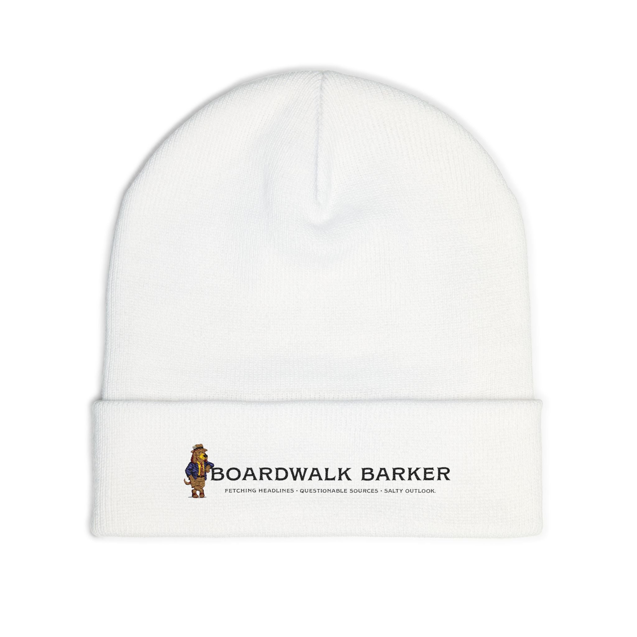 Boardwalk Barker embroidered knit beanie | dog logo cuff hat