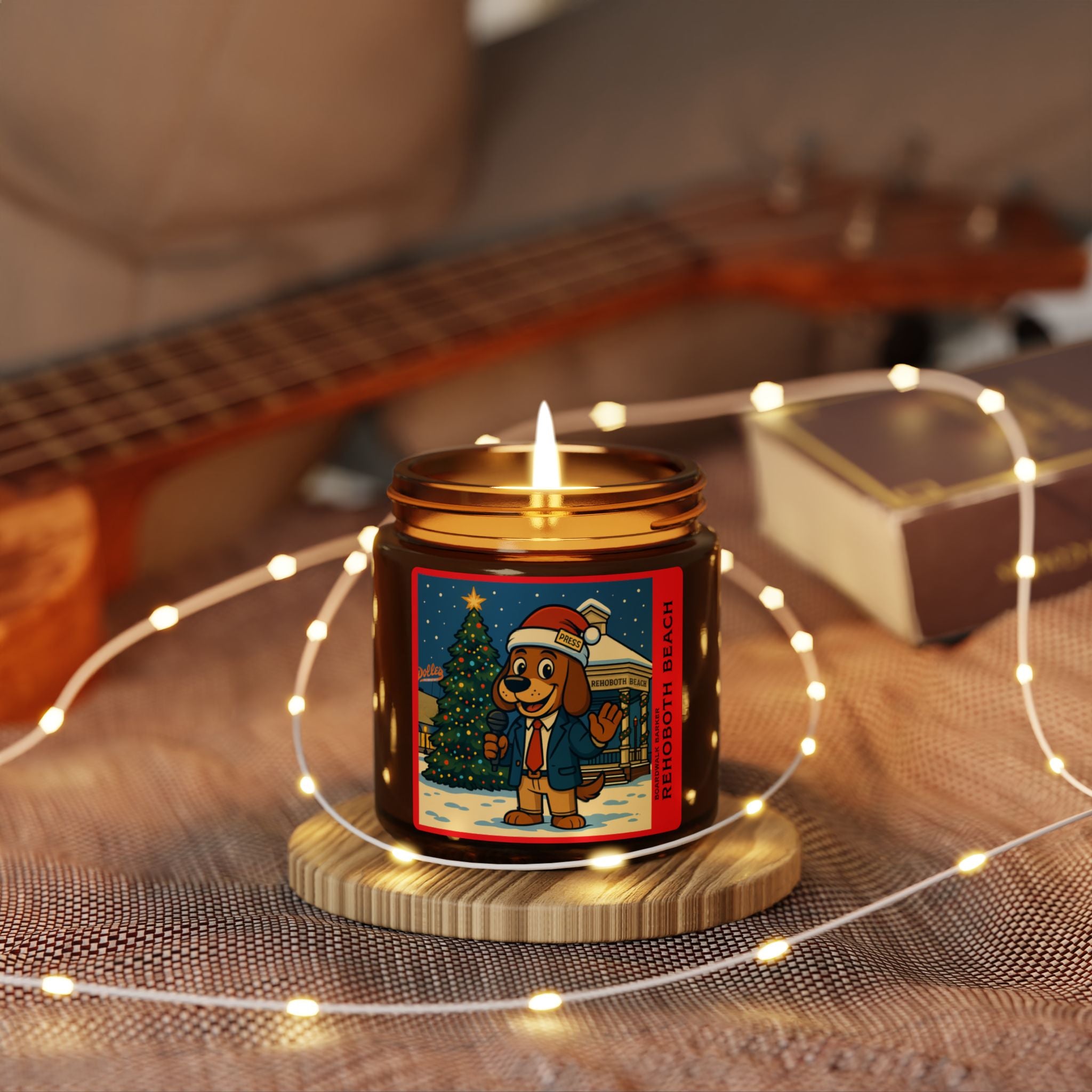 Boardwalk Barker Rehoboth Beach Holiday Candle – News Dog Edition