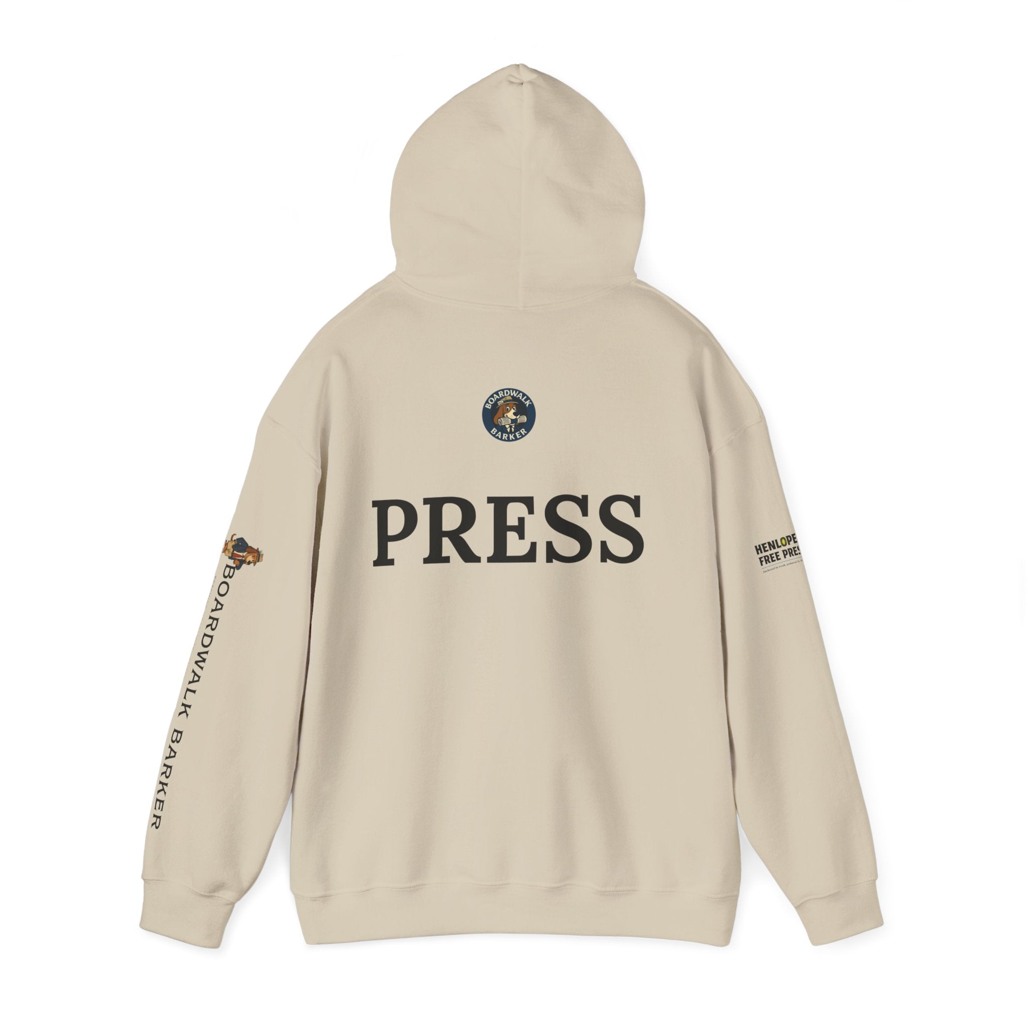 Boardwalk Barker 'Press' Logo Hoodie – Vintage Dog Reporter Pullover
