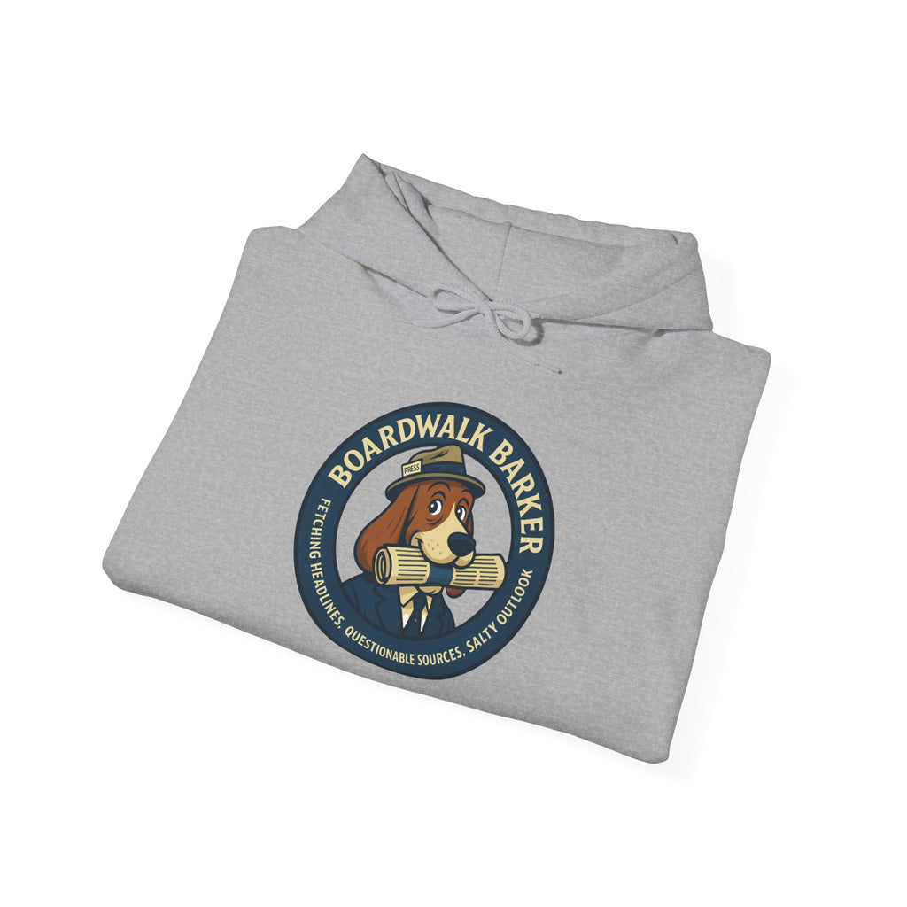 Boardwalk Barker 'Press' Logo Hoodie – Vintage Dog Reporter Pullover