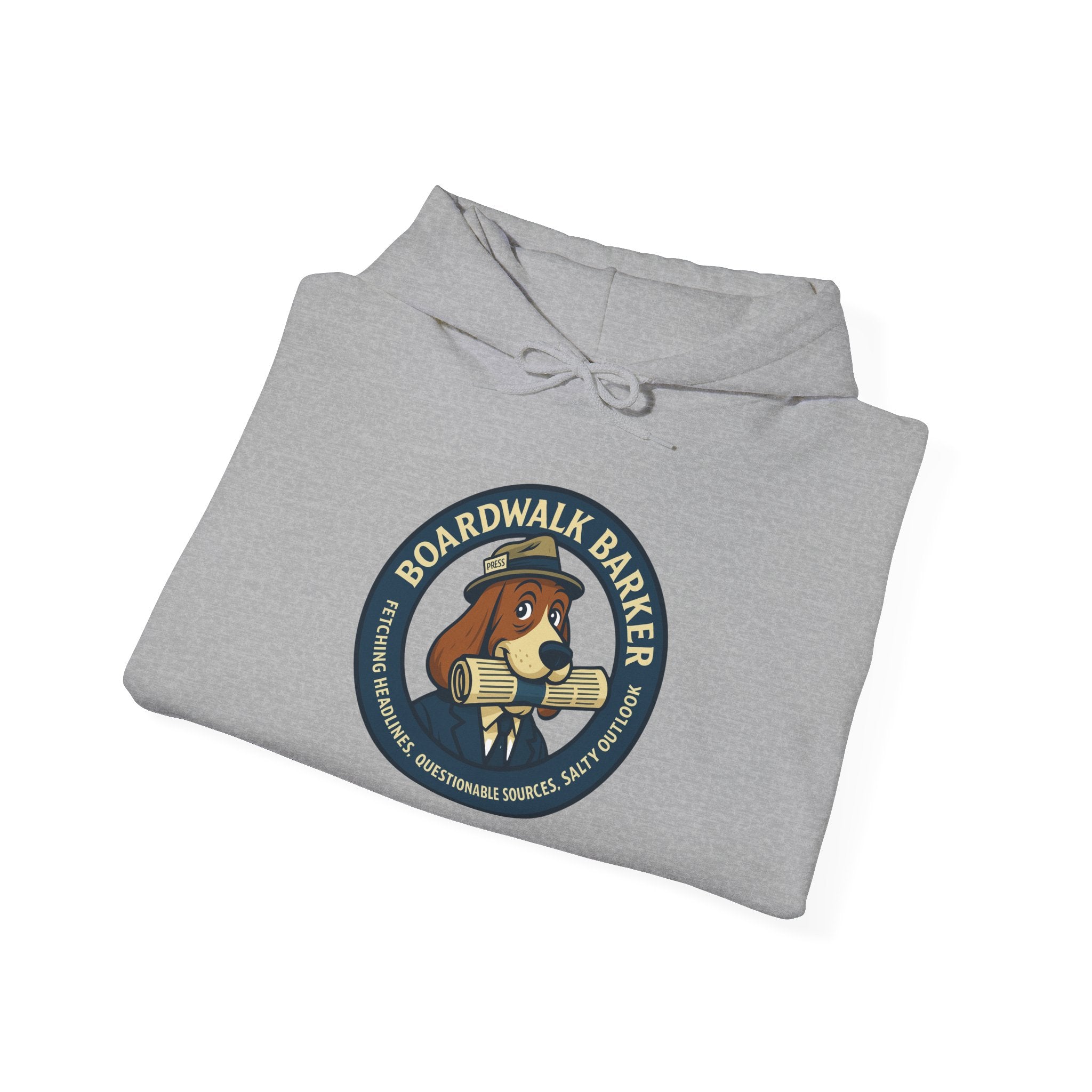 Boardwalk Barker 'Press' Logo Hoodie – Vintage Dog Reporter Pullover