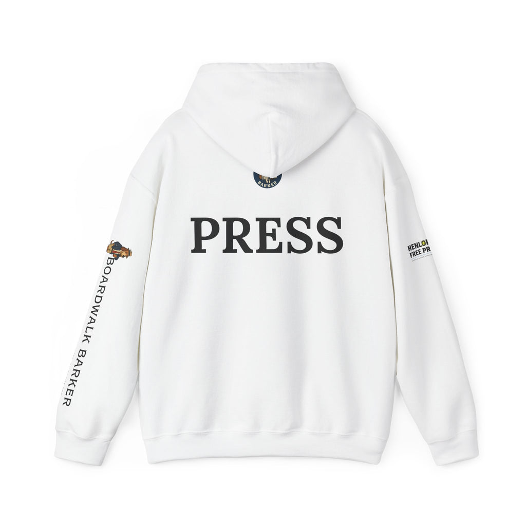 Boardwalk Barker 'Press' Logo Hoodie – Vintage Dog Reporter Pullover