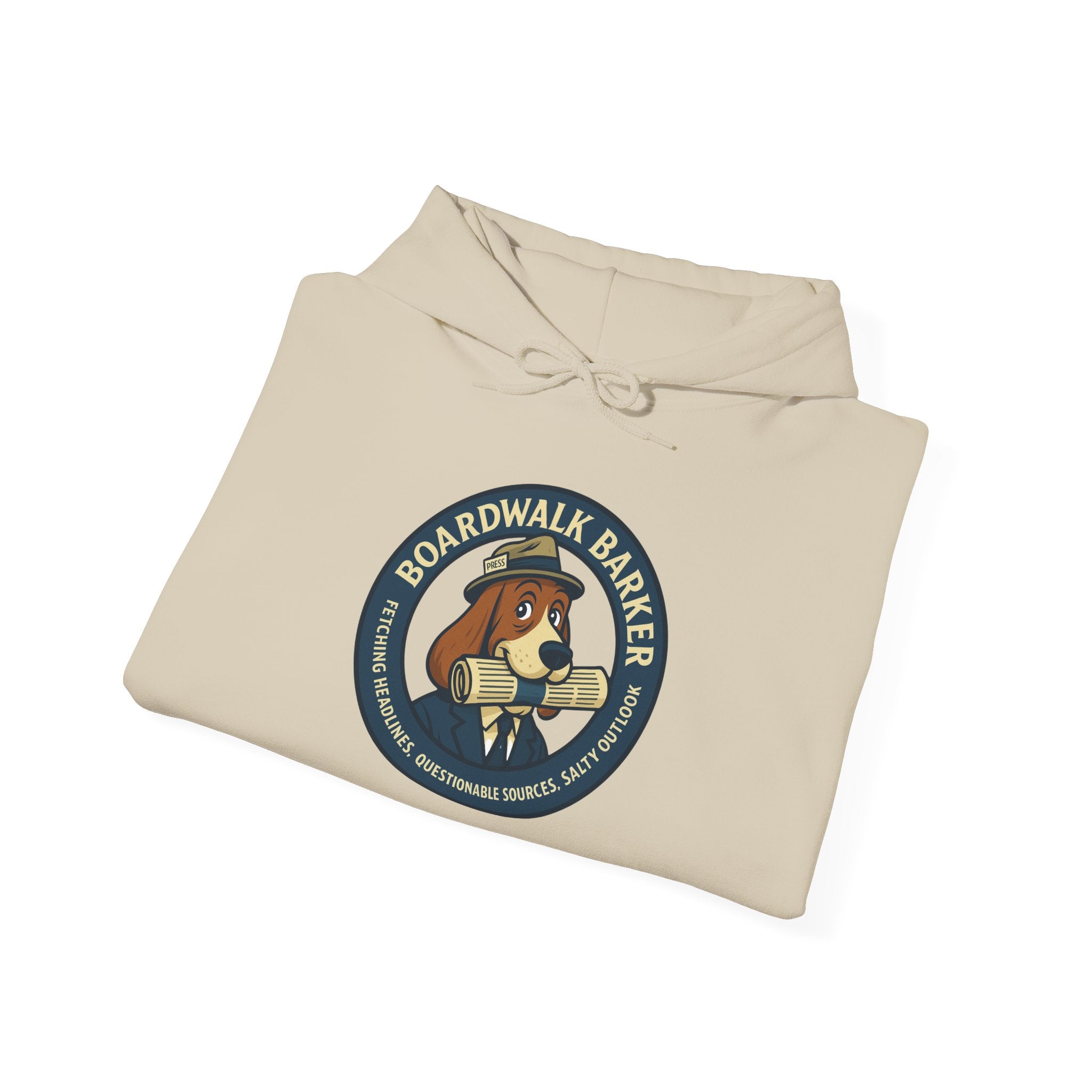 Boardwalk Barker 'Press' Logo Hoodie – Vintage Dog Reporter Pullover