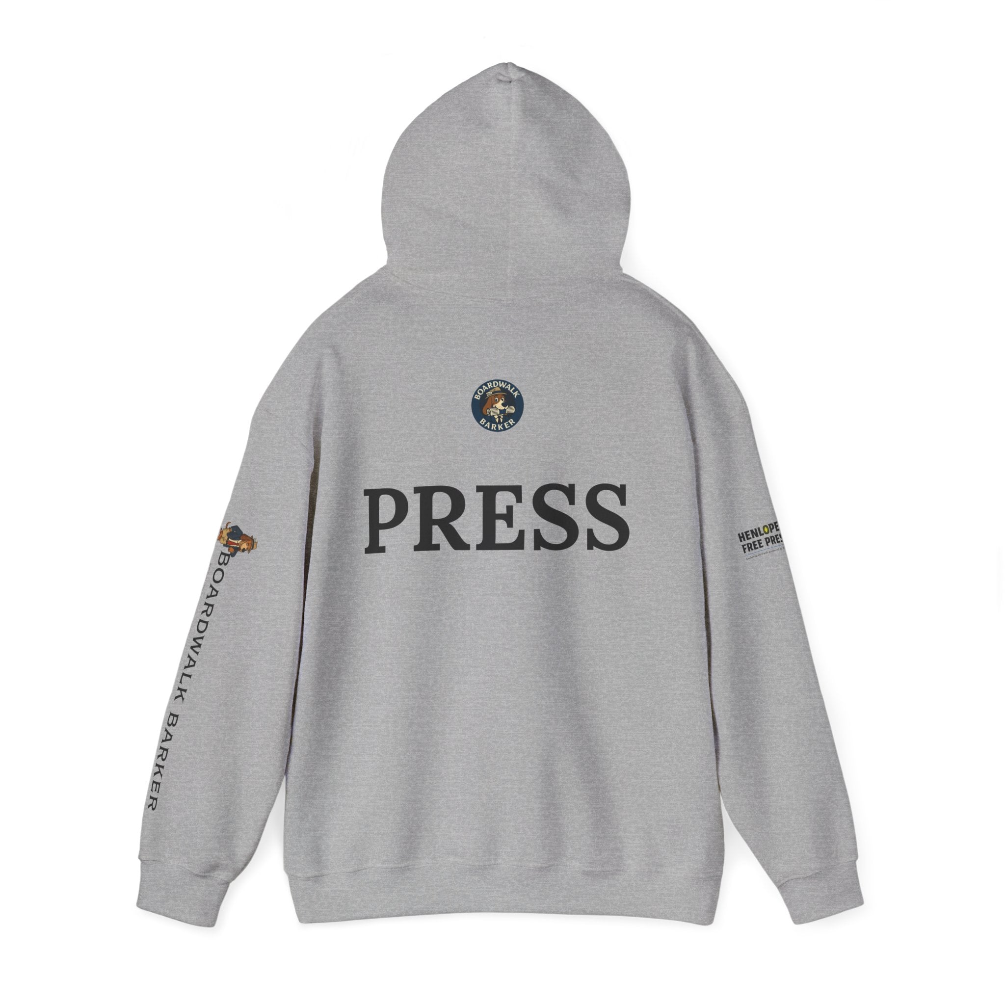 Boardwalk Barker 'Press' Logo Hoodie – Vintage Dog Reporter Pullover