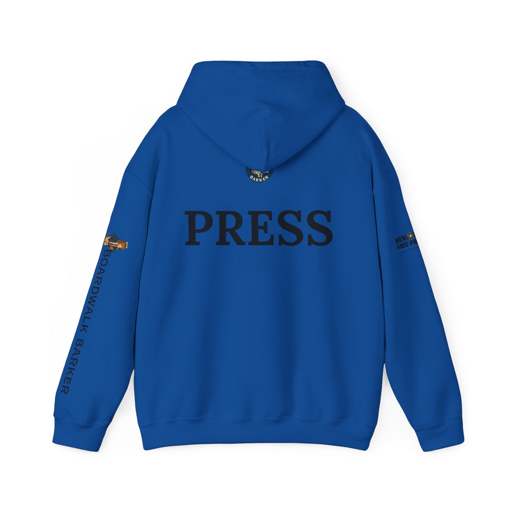 Boardwalk Barker 'Press' Logo Hoodie – Vintage Dog Reporter Pullover