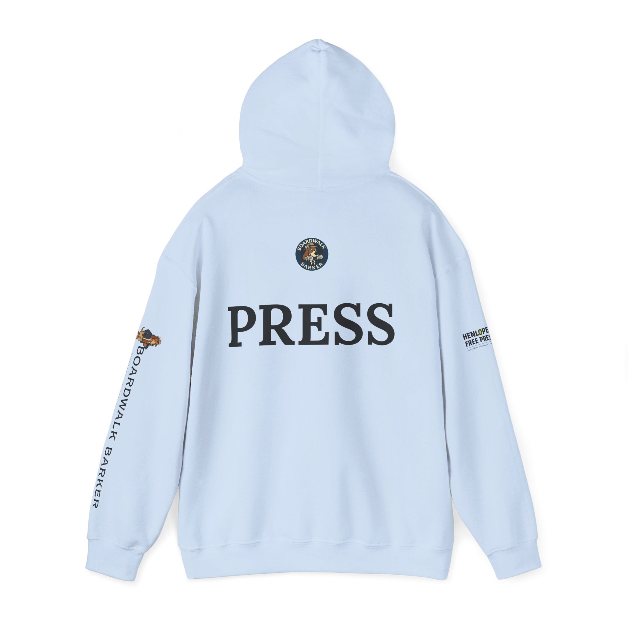 Boardwalk Barker 'Press' Logo Hoodie – Vintage Dog Reporter Pullover