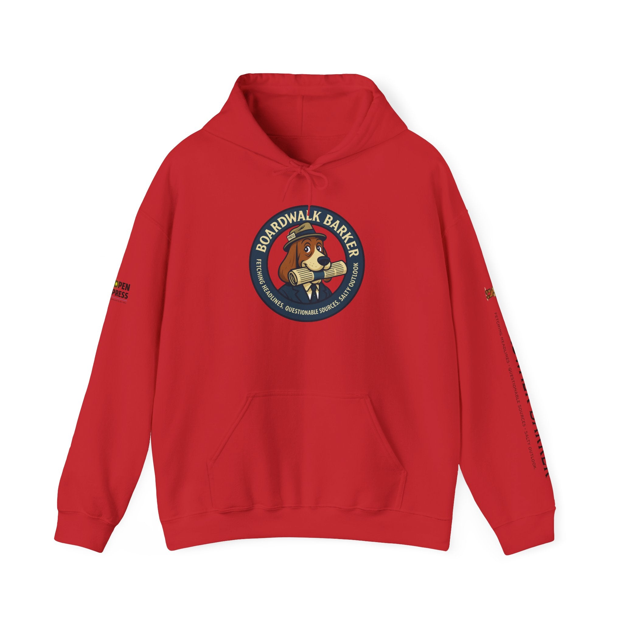Boardwalk Barker 'Press' Logo Hoodie – Vintage Dog Reporter Pullover