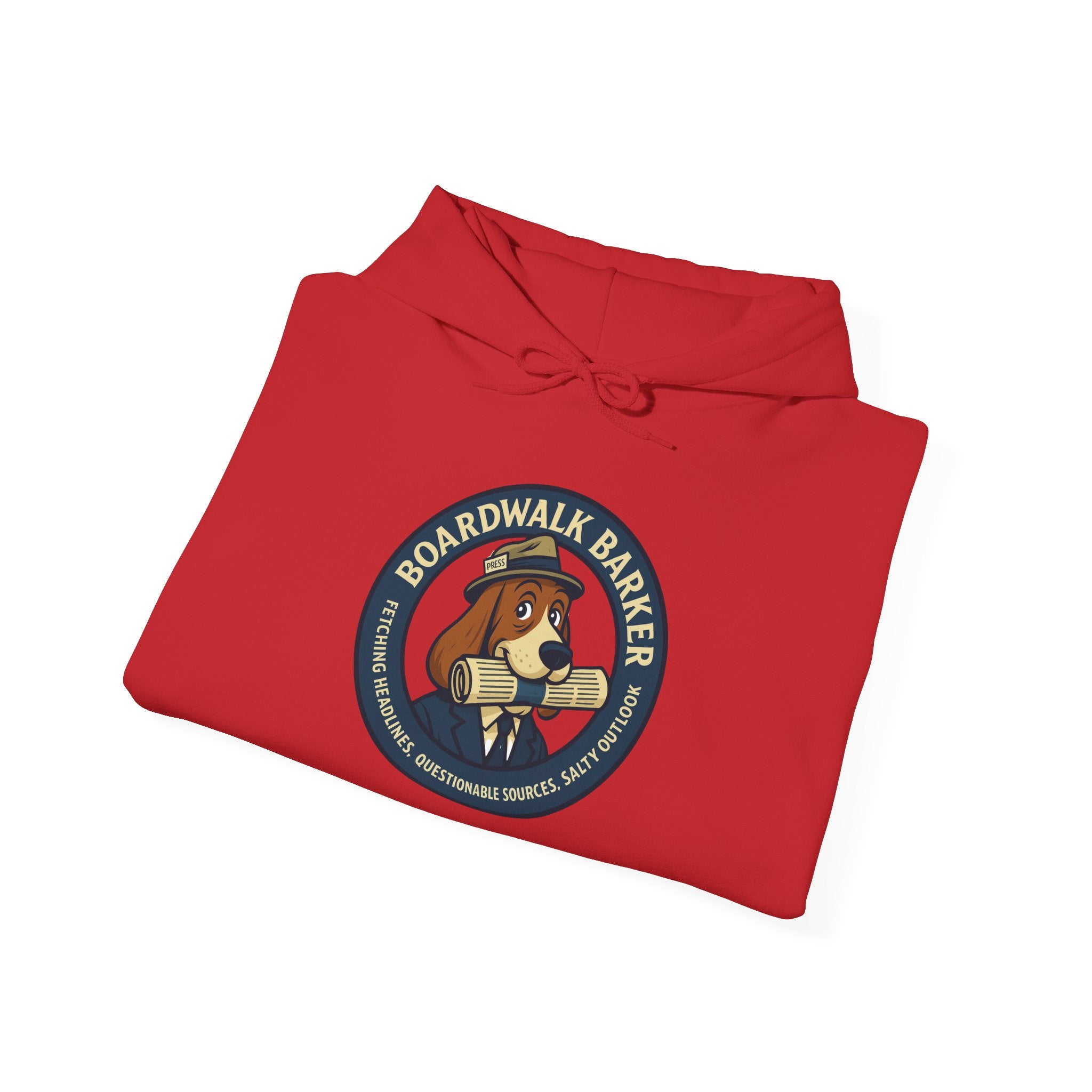 Boardwalk Barker 'Press' Logo Hoodie – Vintage Dog Reporter Pullover