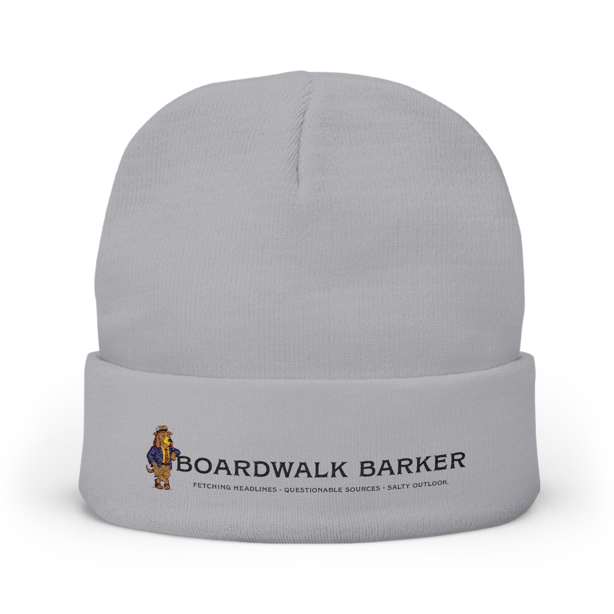 Boardwalk Barker embroidered knit beanie | dog logo cuff hat