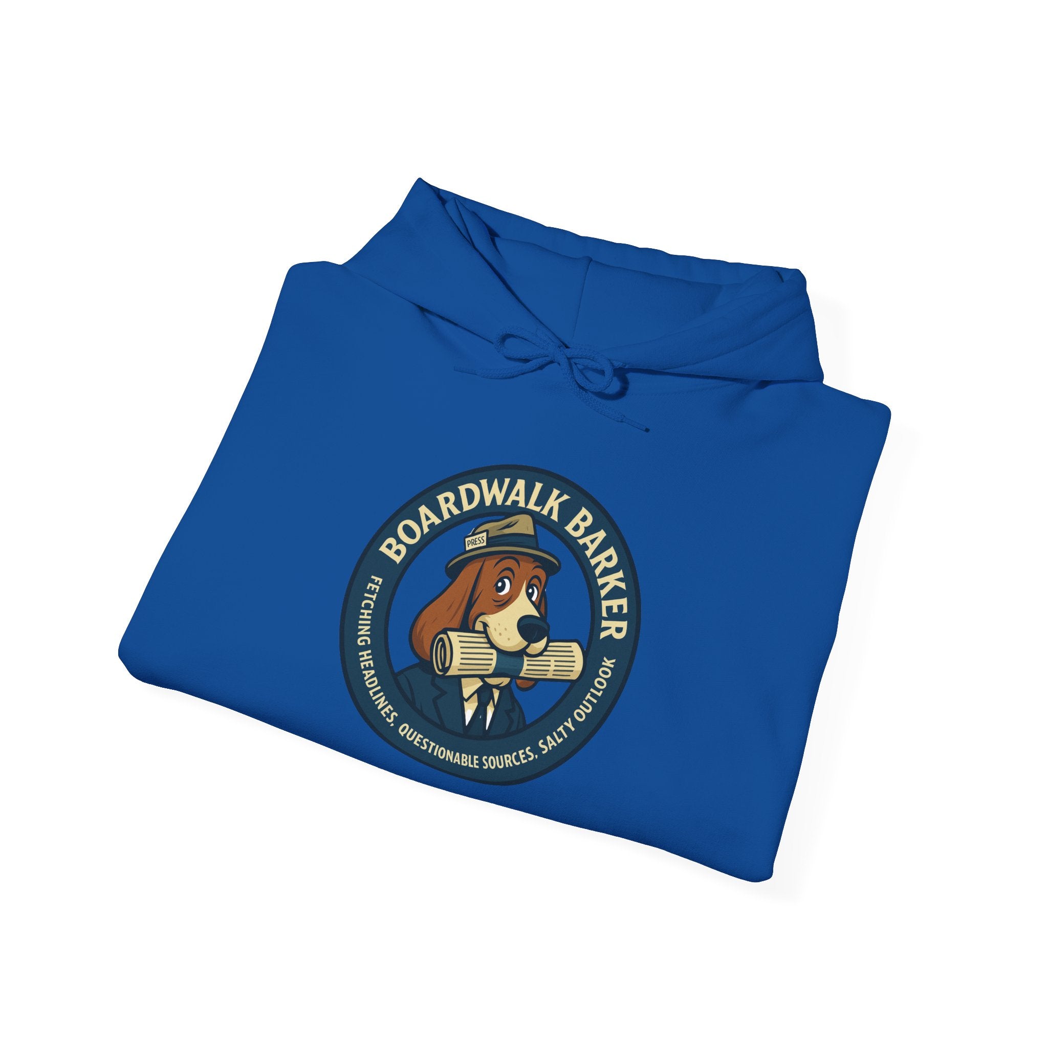 Boardwalk Barker 'Press' Logo Hoodie – Vintage Dog Reporter Pullover