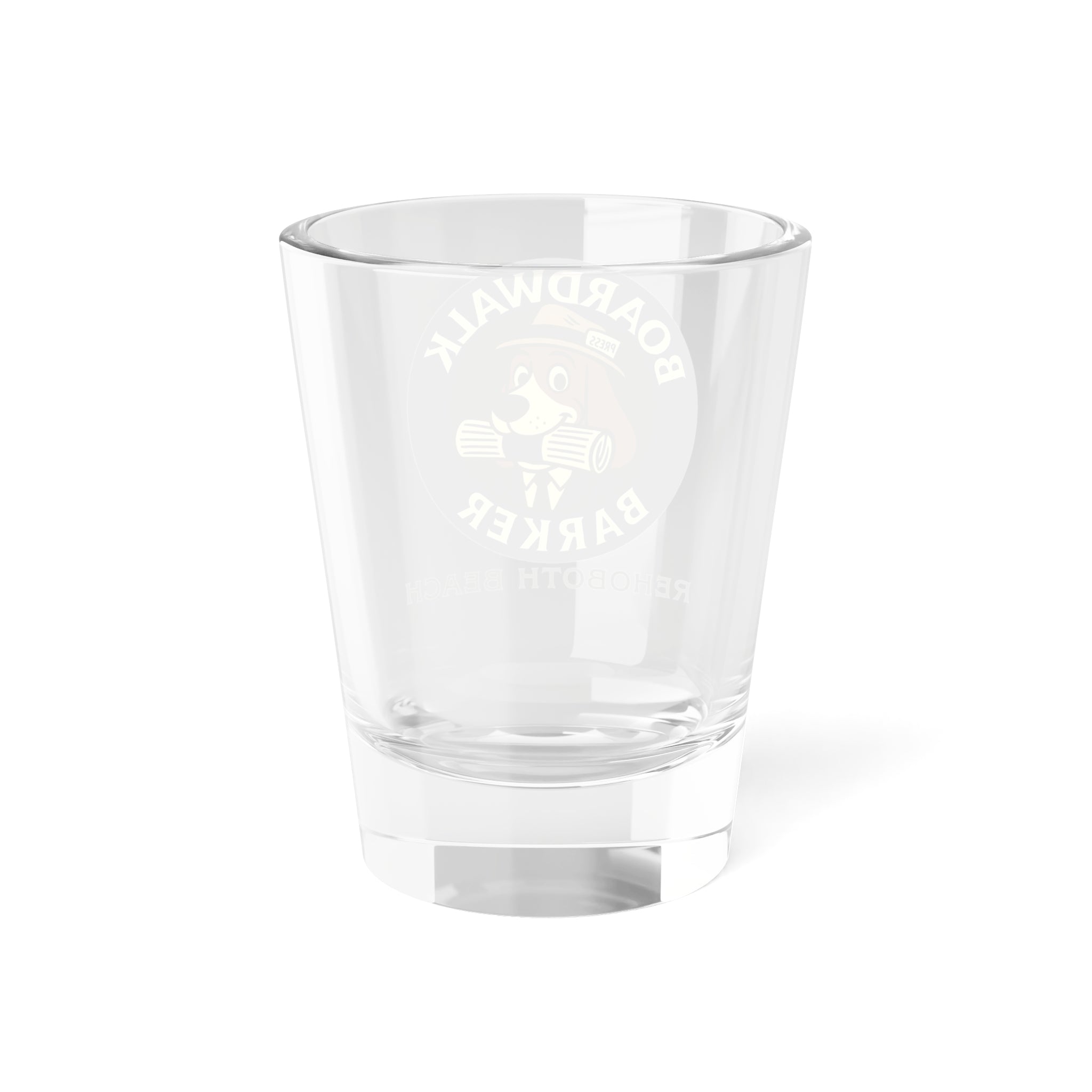Boardwalk Barker Rehoboth Beach Shot Glass – “Hard Pressed” Edition