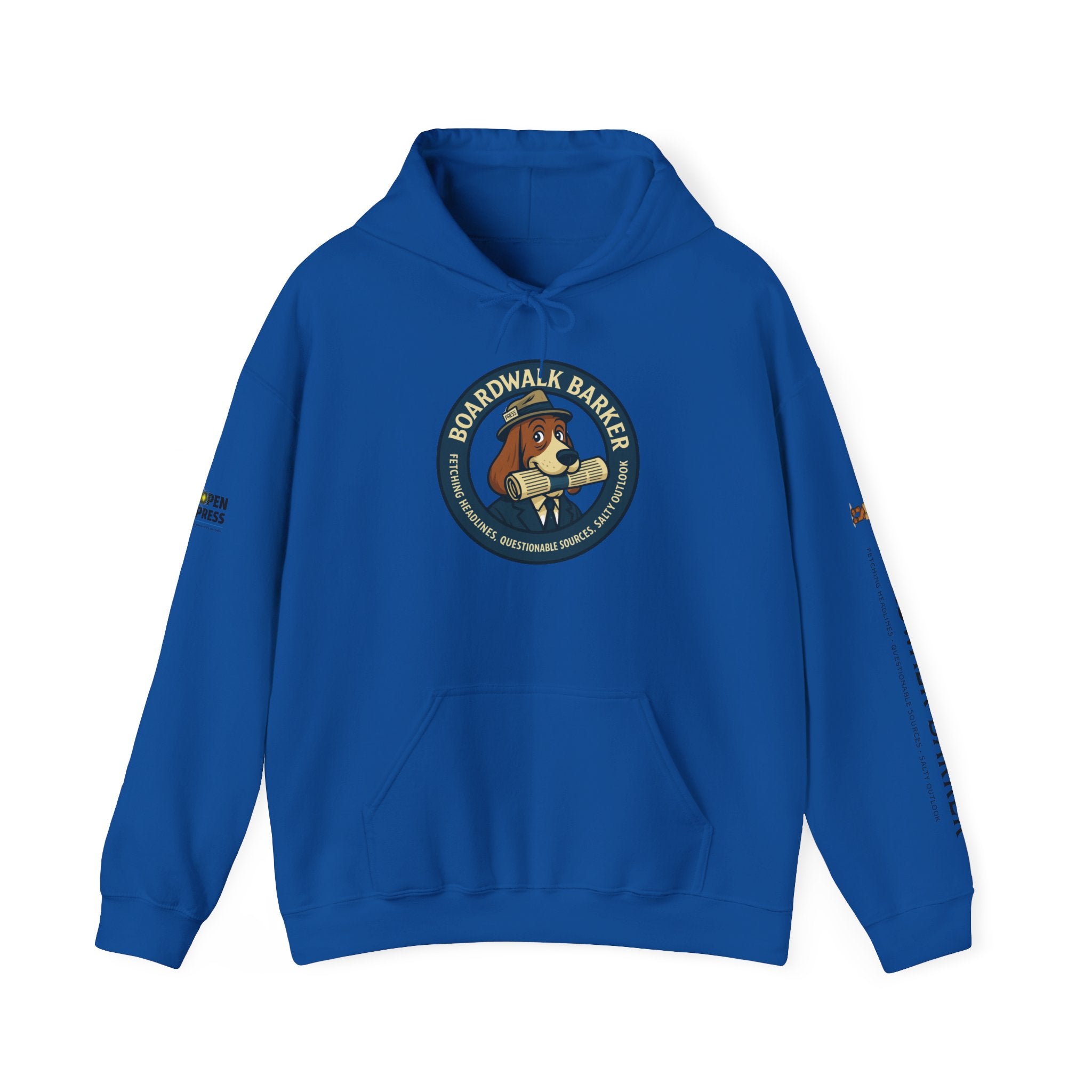 Boardwalk Barker 'Press' Logo Hoodie – Vintage Dog Reporter Pullover